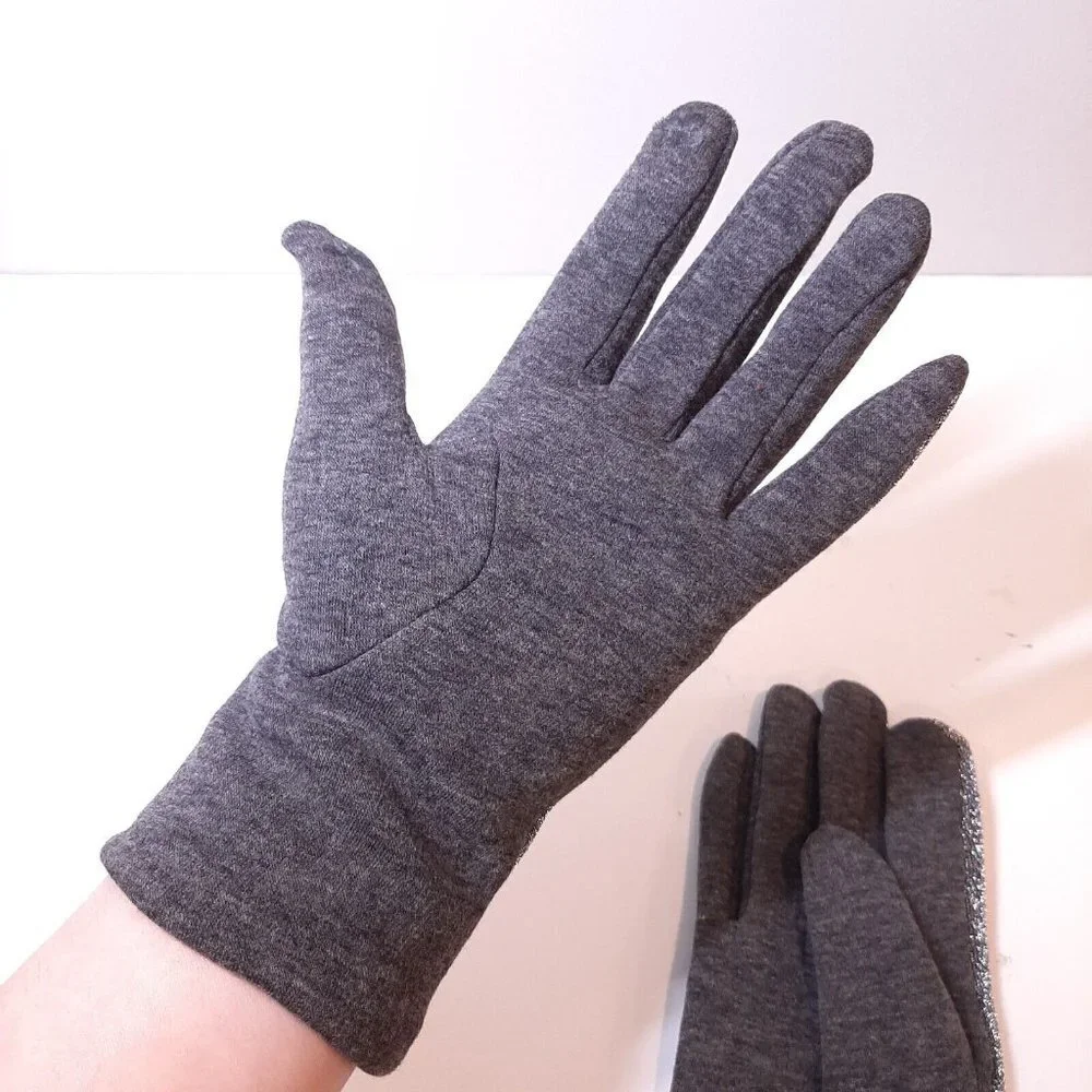 Metallic Touch Screen Gloves Womens One Size Gray Silver Faux Fur Lined